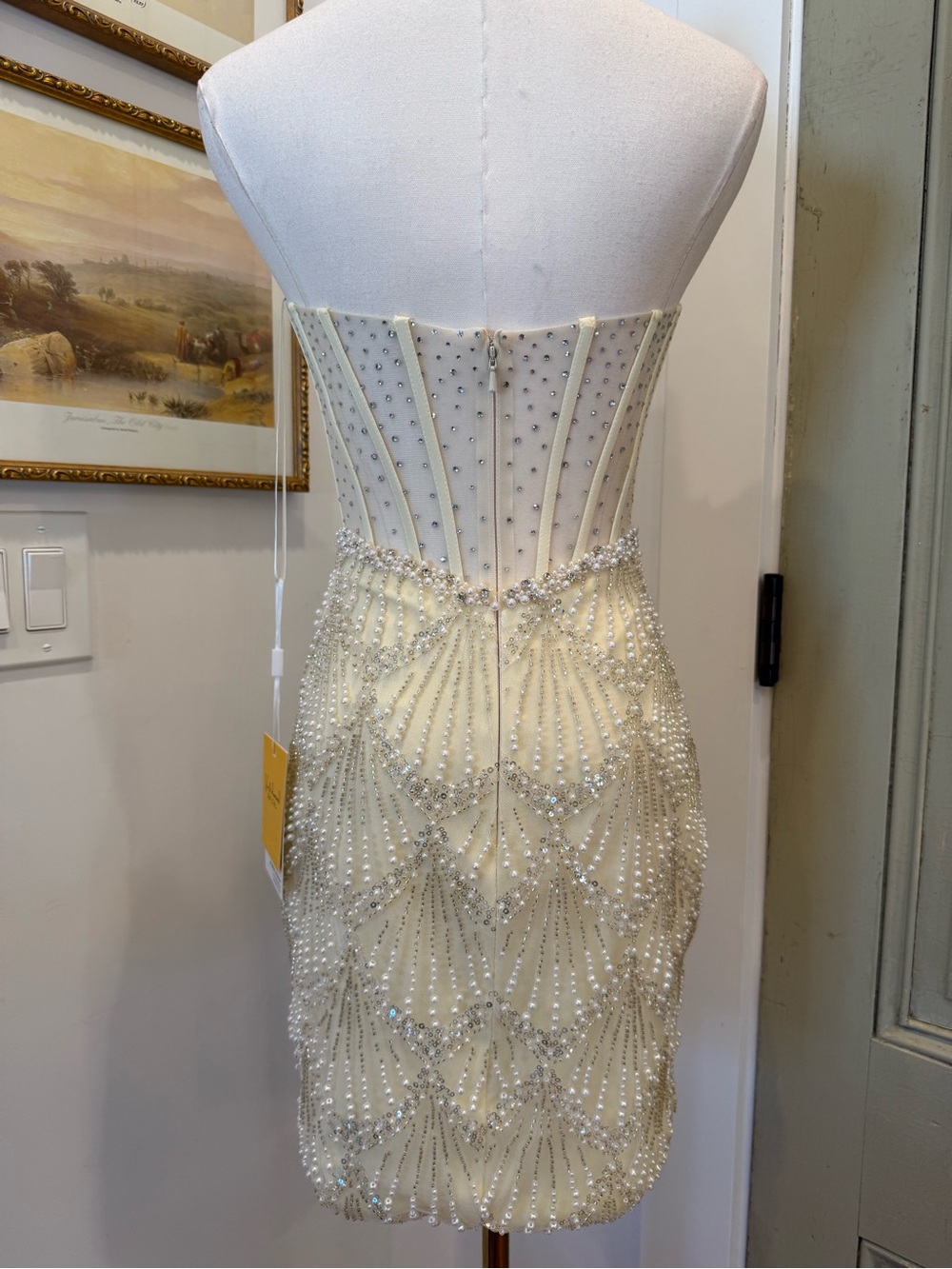 NWT Strapless Ivory Pearl-Embellished Mini Dress - Picture 6 of 10